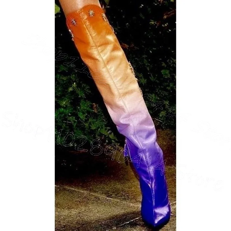 

Gradient Color Metal Rivets Pointy Toe Boots Side Zipper Women Shoes Thin High Heels Party Feast Dating 2025 Zapatos Para Mujere