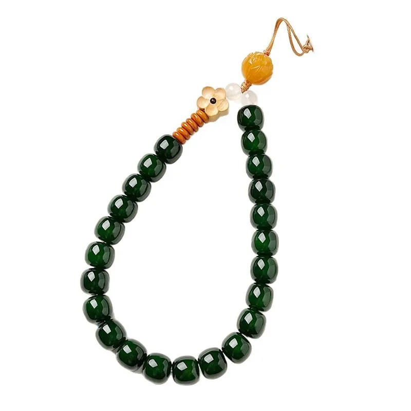 Emerald Bodhi Beaded Phone Chain Retro Versatile Wrist Style Anti Loss Phone Case Lanyard Bag Charm Gifts