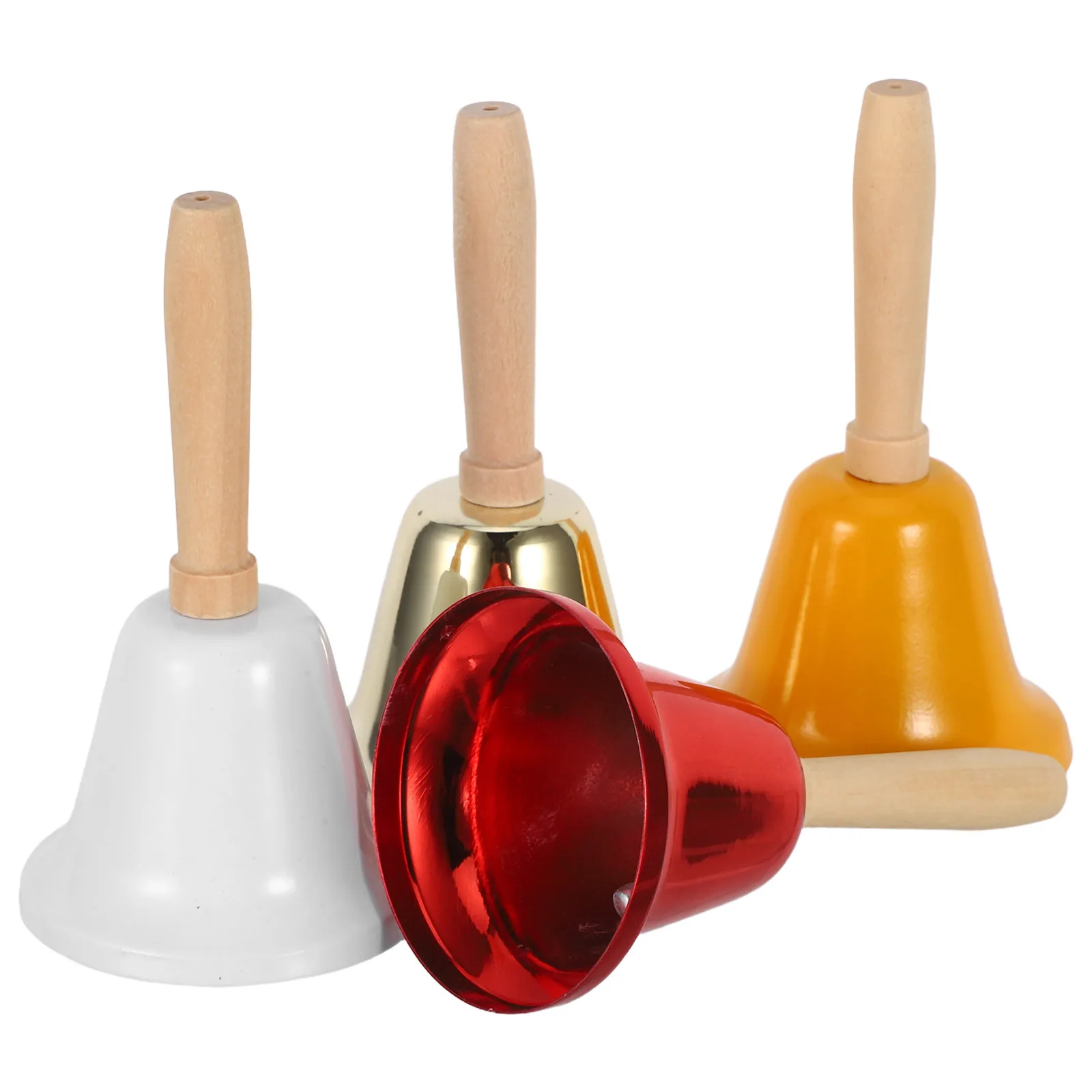 4Pcs Vintage Metal Hand Bell Loud Handheld Dinner Call Bell for Seniors Emergency Classroom Wedding Service Metal Hand Bells