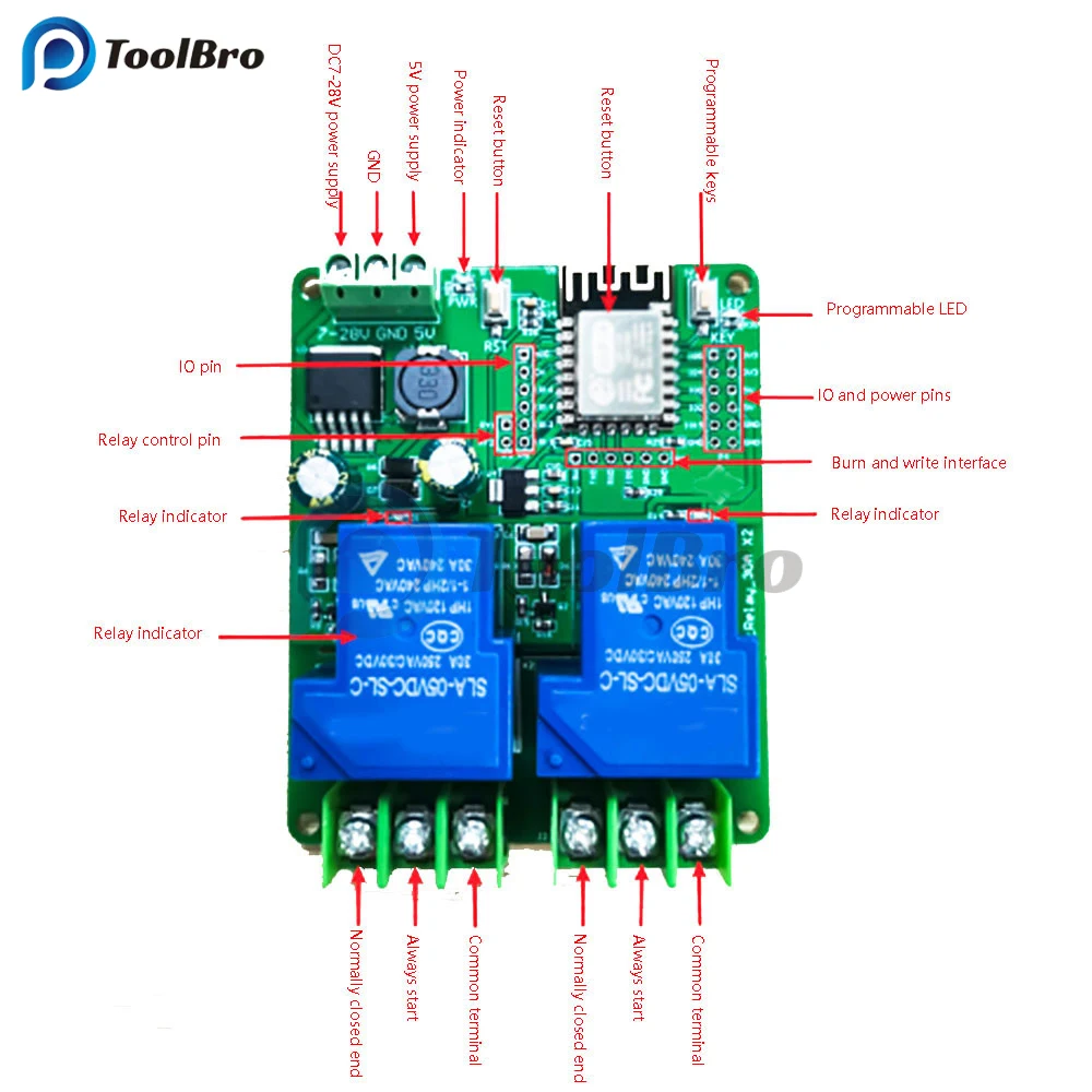 DC7-28/5V Power Supply ESP8266 WIFI Dual 30A Relay Module ESP-12F Development Board