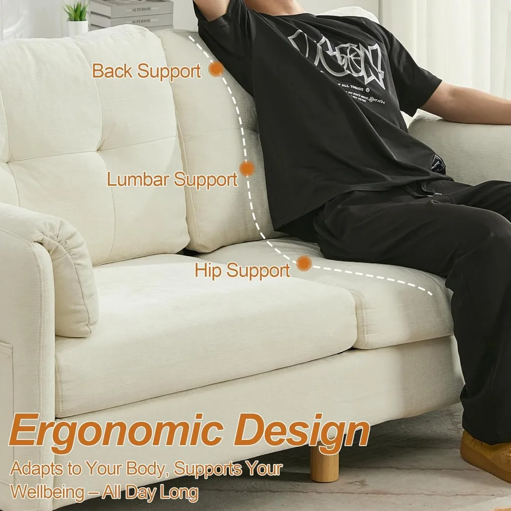 أريكة حديثة بمقعدين مع وسائد مسند للذراعين، وجيوب تخزين، وسهل التجميع، وأريكة قماش منجدة لبحر مريح #3