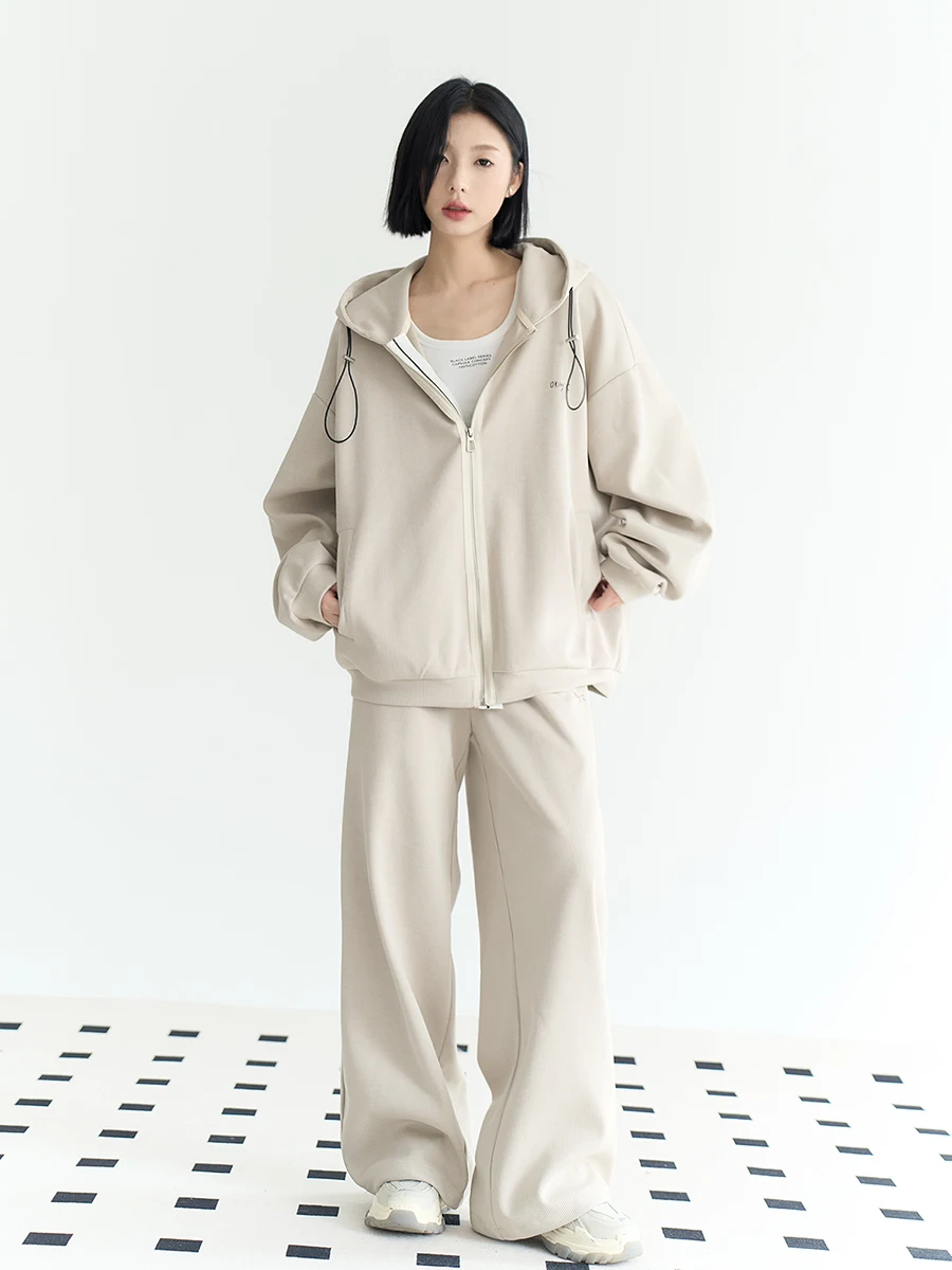 

Универсальный музей авитации, осенний новый свободный повседневный спортивный комплект, джет с капюшоном, прямые повседневные брюки, женская мода