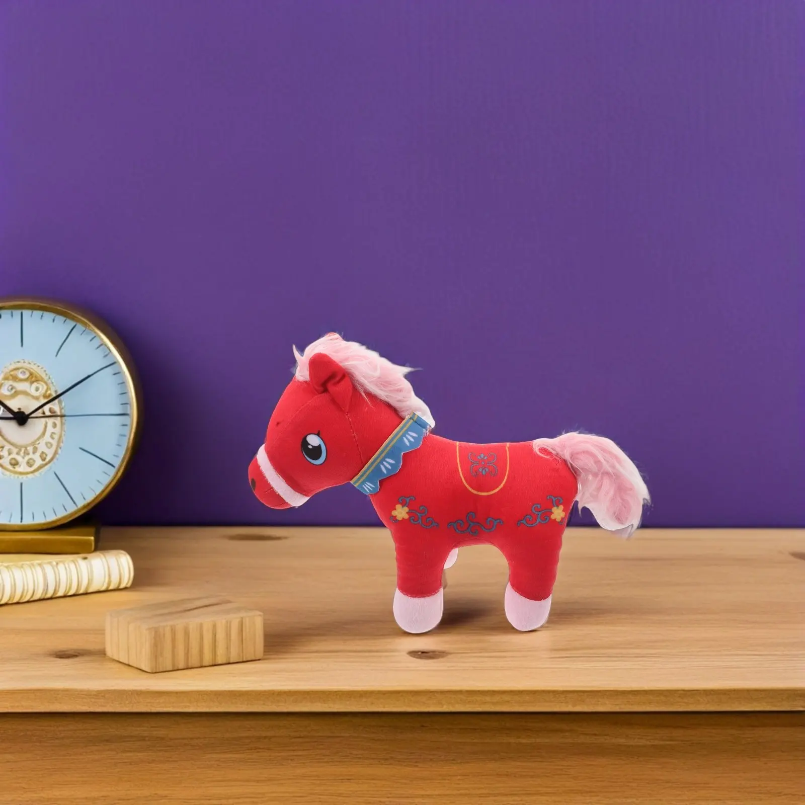 Zodiac Horse Red Stuffed Animal Soft Mascot Standing Design 2026 Spring Festival Happy New Year Party Favor Horse Stuffed Animal