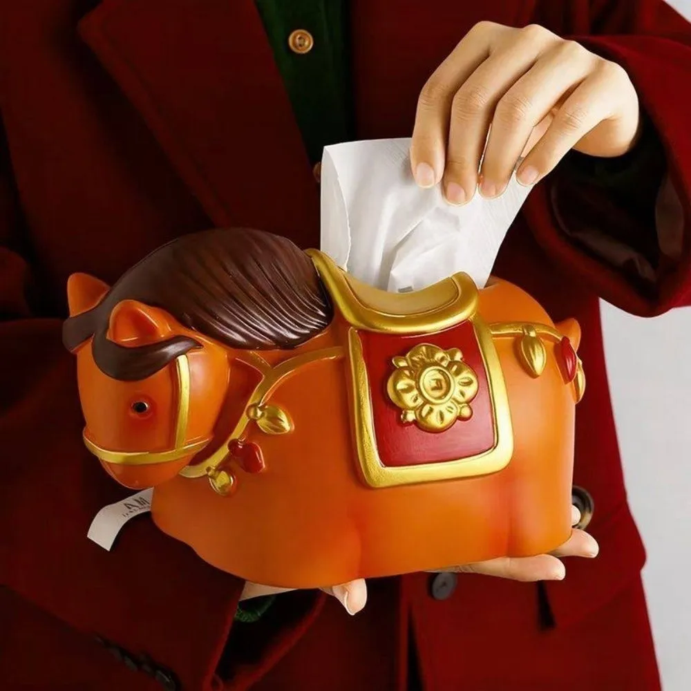 Figure Model Horse Year Tissue Box Decorative Doll Toy Horse Tissue Storage Box Cartoon Collectible Zodiac Horse Model Toy