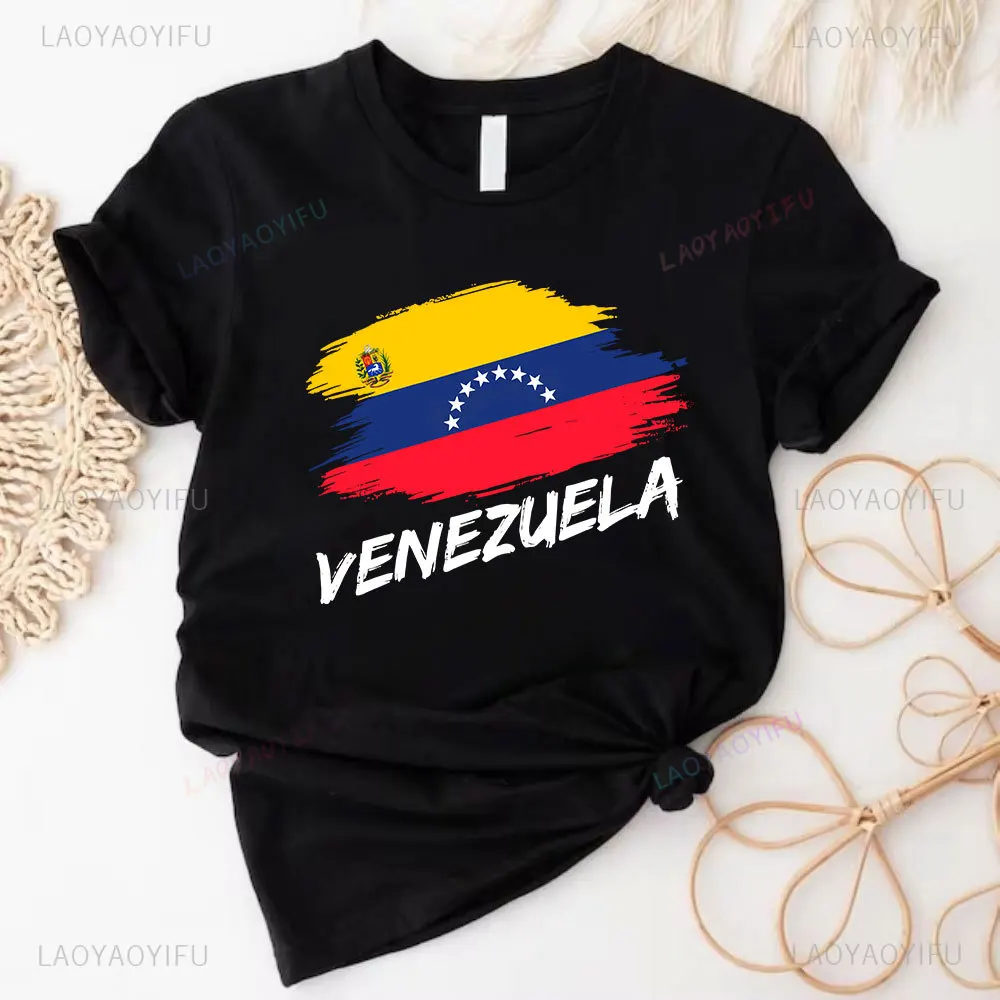 Venezuela Flag Gift T-Shirt South America Venezuelan Heritage Cotton Shirt Proud Roots Born Friends Family Present Venezuelans