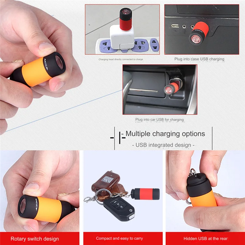 A44Z-Mini Keychain Flashlight, USB Torch Rechargeable Colorful Flashlight High-Powered Keychain Lamp, Multicolor