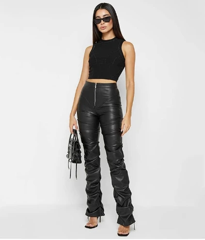 

Women Solid Color Tight Pu Leather Long Pants Women's Street Leaders Trouser 2025 Autumn Winter