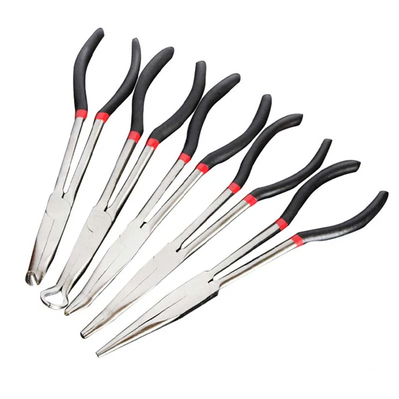 11 Inch 5Pcs Extra Long Reach Needle Nose Pliers Set With Straight And 25°/45°/90°Bent Circle Nose Multi-Angle Tips For Repair