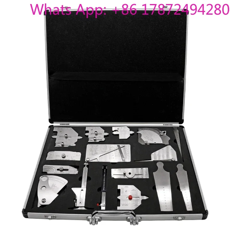 16pcs Welding Gauge Tool Kit With Brief Case Type Taper Gage HI-LO Test Ulnar Pipe Pit Ruler MG-8 Cam Welder Inspection