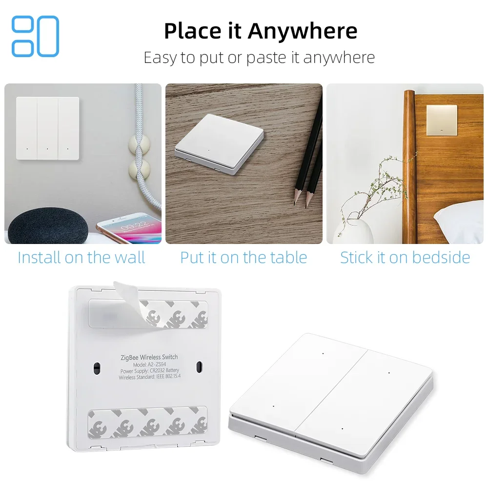 Tuya Zigbee Wireless Scene Switch Remote Control 1/2/3/4 Gang Black Grey Battery Powered Work With ZigBee2mqtt Home Assistant