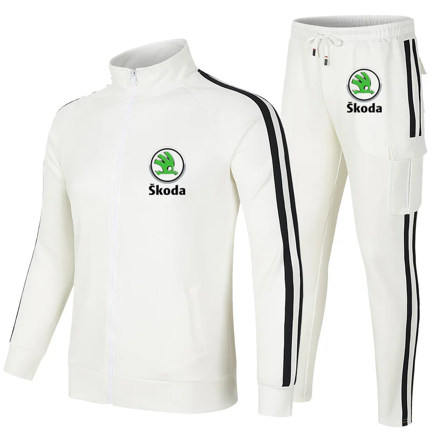 Spring and autumn new casual loose Skoda car logo suit sports running shirt European and American men's clothing