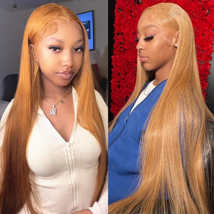 30 32 36 Inch Bone Straight Honey Blonde Wig Human Hair 13x6 Hd Lace Frontal Wigs For Women 200% #27 Colored 4x4 5x5 Lace Wig