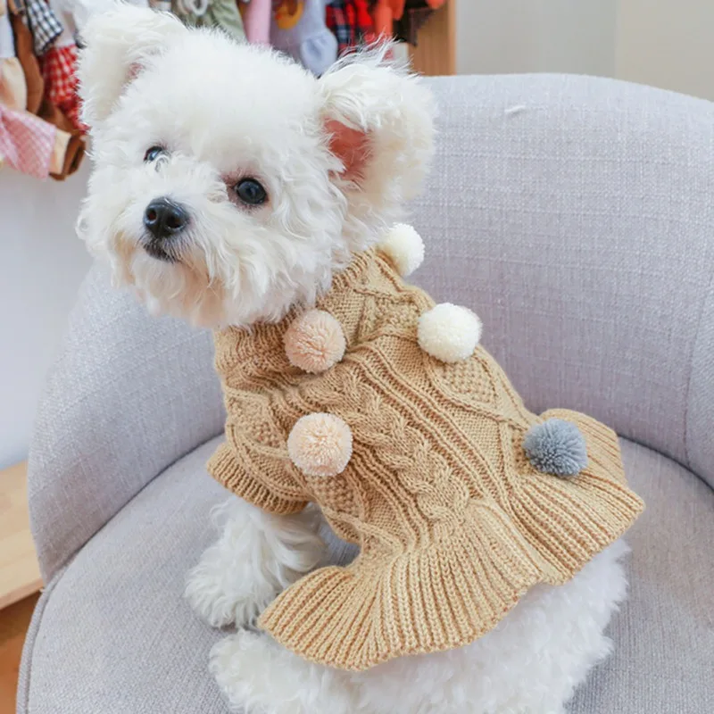 

Christmas Small Dog Sweaters Female Girl Warm Ball Sweaters Skirt Warm Dog Princess Dress Clothes Dachshund Chihuahua Corgi