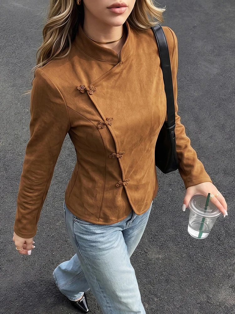 Nibber Turtleneck Jackets Women Fashion Single-Breasted Full Sleeve Classes Casuals Sporty Streetwear Daily Simple Crop Coats