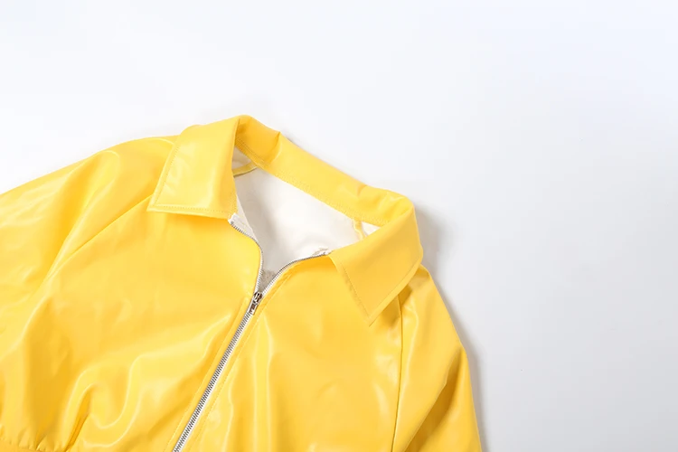 Kliou PU-Lederjacke für Damen, Herbsttrend, Reißverschluss-Cardigan, lange Ärmel, Buchstabendruck, bauchfrei, angesagter High-Street-Stil. – Detail 6