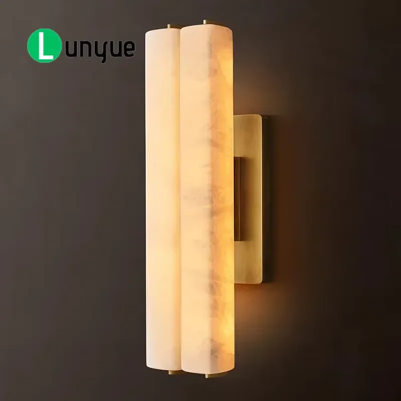 Luxury Natural Alabaster Wall Lamp Copper LED Dimmable Sconce for Bedside Bathroom Villa Lighting Custom Supplier