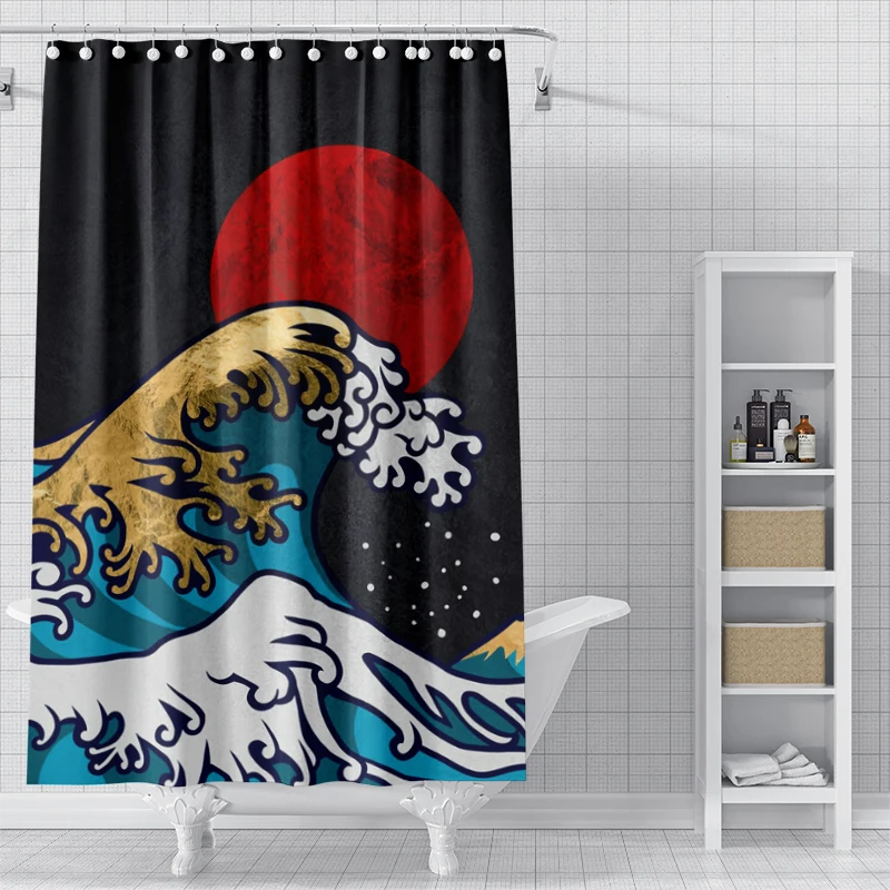 

Colorful ocean waves the sun Shower Curtain Washable Dirt-Resistant Shower Head waterproof Polyester Bath Curtain For Home Decor