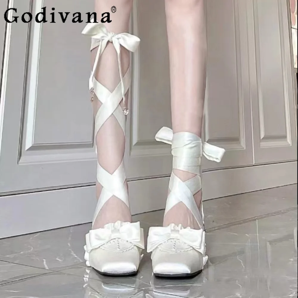 

Princess Fairy Style Bandage Ballet Chunky Heel Lolita Shoes Spring Heel Heels Mary Jane Shoes Commuter Chunky Heels Pumps