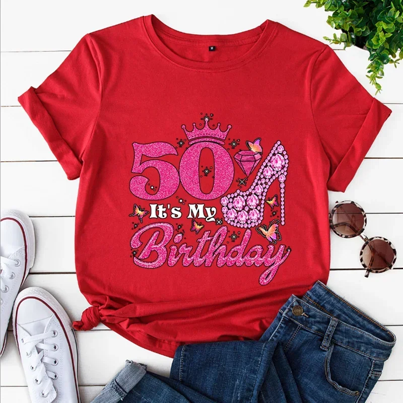 50 é meu aniversário impressão camiseta feminina confortável macio topos criatividade moda feminina roupas 50th aniversário senhoras tshirts