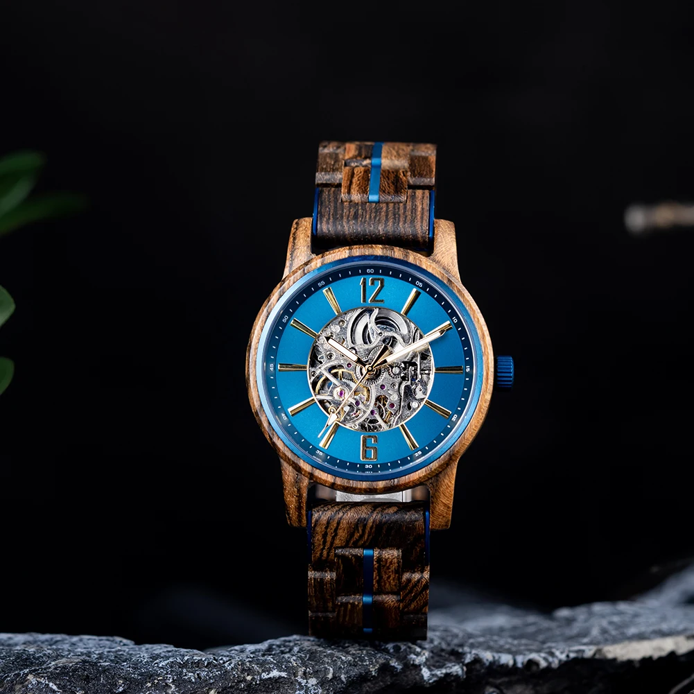 BOBO BIRD Wooden Automatic Mechanical Watch Men New Top Luxury Wristwatch Fashion Luminous Clock Great Gift Wood Box Custom Logo