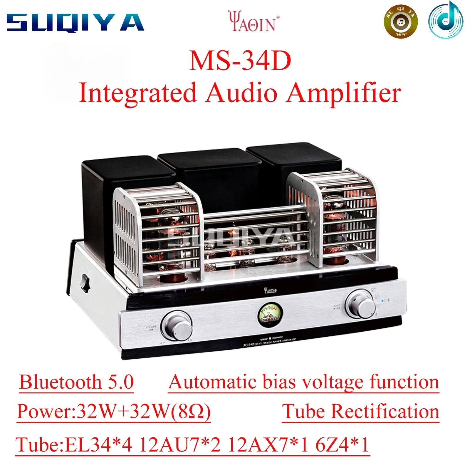 SUQIYA-Yaqin MS-34D Tube Amplifier EL34 Tube Bluetooth Amplifier Fever Hifi High Fidelity Audio Amplifier