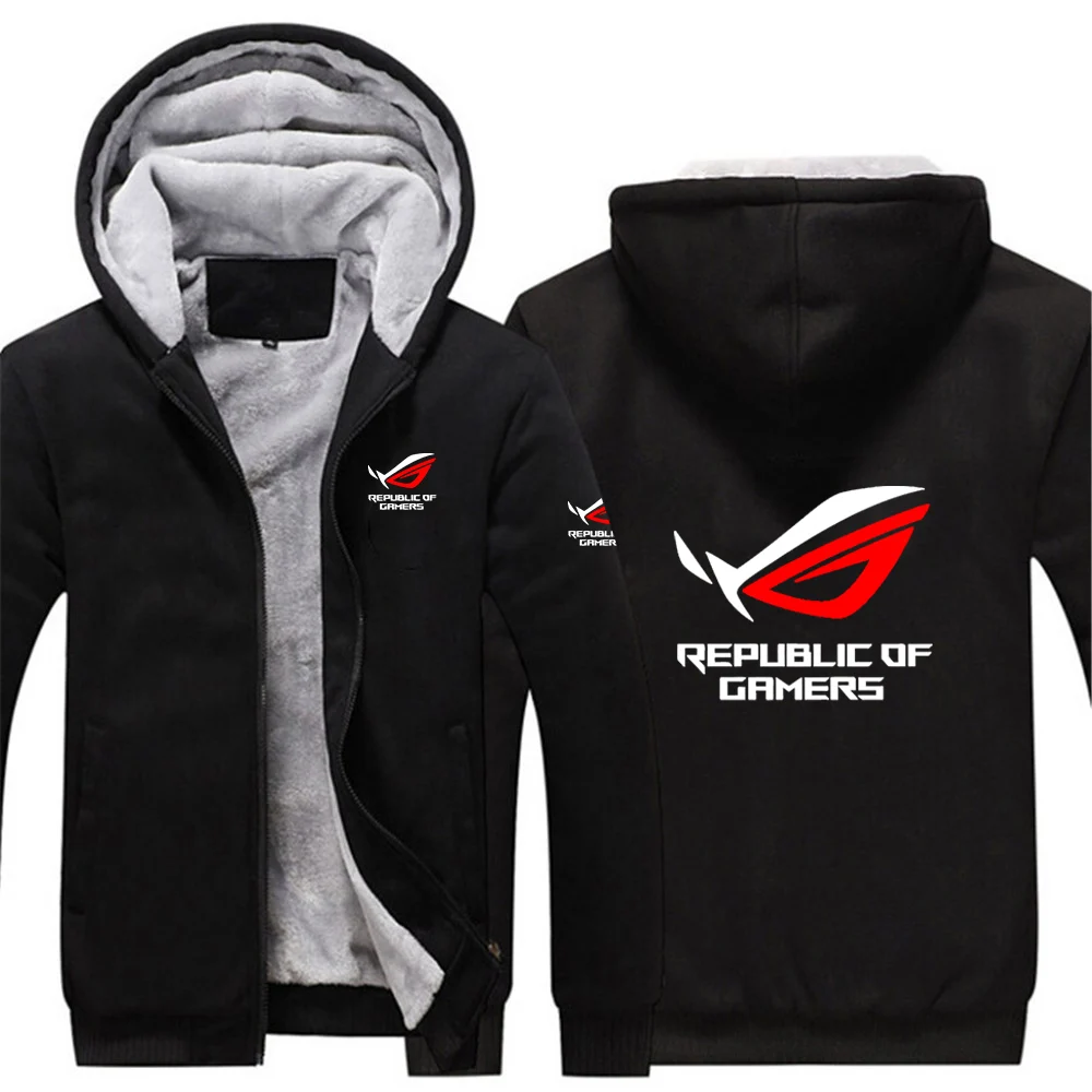 2024 Autumn Winter Men's ROG Republic Of Gamers Logo Print Casual Streetwear Splicing Long Sleeve Comfortable Thickened Hoodies