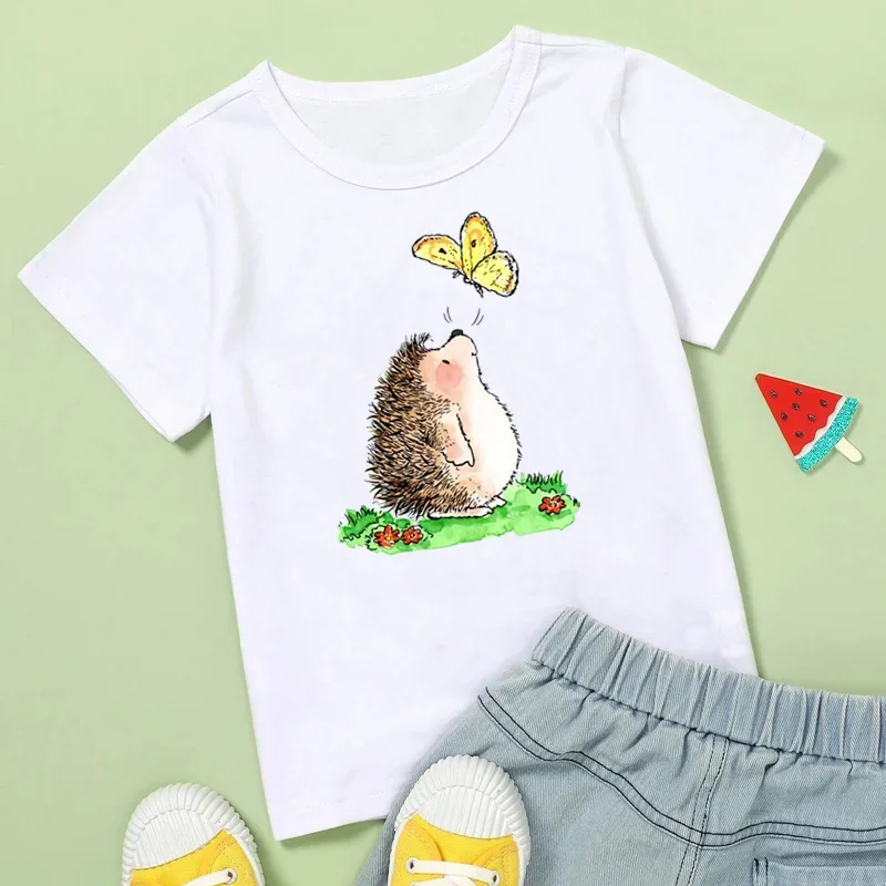 Camisetas de dibujos animados de animales de erizo para niños, camiseta divertida informal para bebés, ropa para niñas pequeñas, Tops de verano para niños