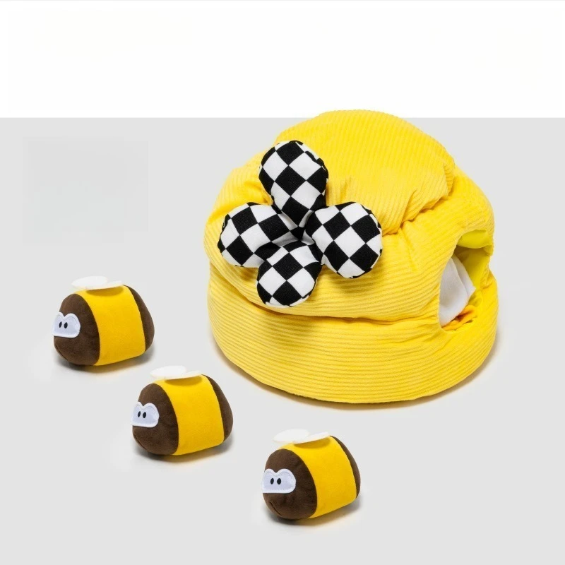 

Interactive Dog Sniffing Toy Bee Hive Puzzle Feeder Chew Plush Toy for Small Dogs Cats Food Dispensing Enrichment Toy Pet Play