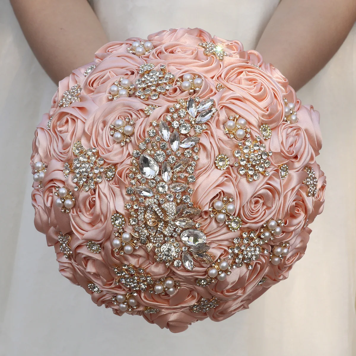 

YeeNanee 2026 Rosewood Wedding Bridal Bouquet with Bling Rhinestones for Bride Bridesmaid Ribbon Rose Flower Quinceanera Bouquet