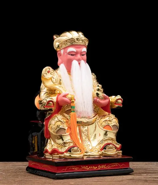 Indonesia Thailand Vietnam gold TU DI GONG God of wealth CAI SHEN Wood carving BUDDHA figure Recruit wealth good luck statue