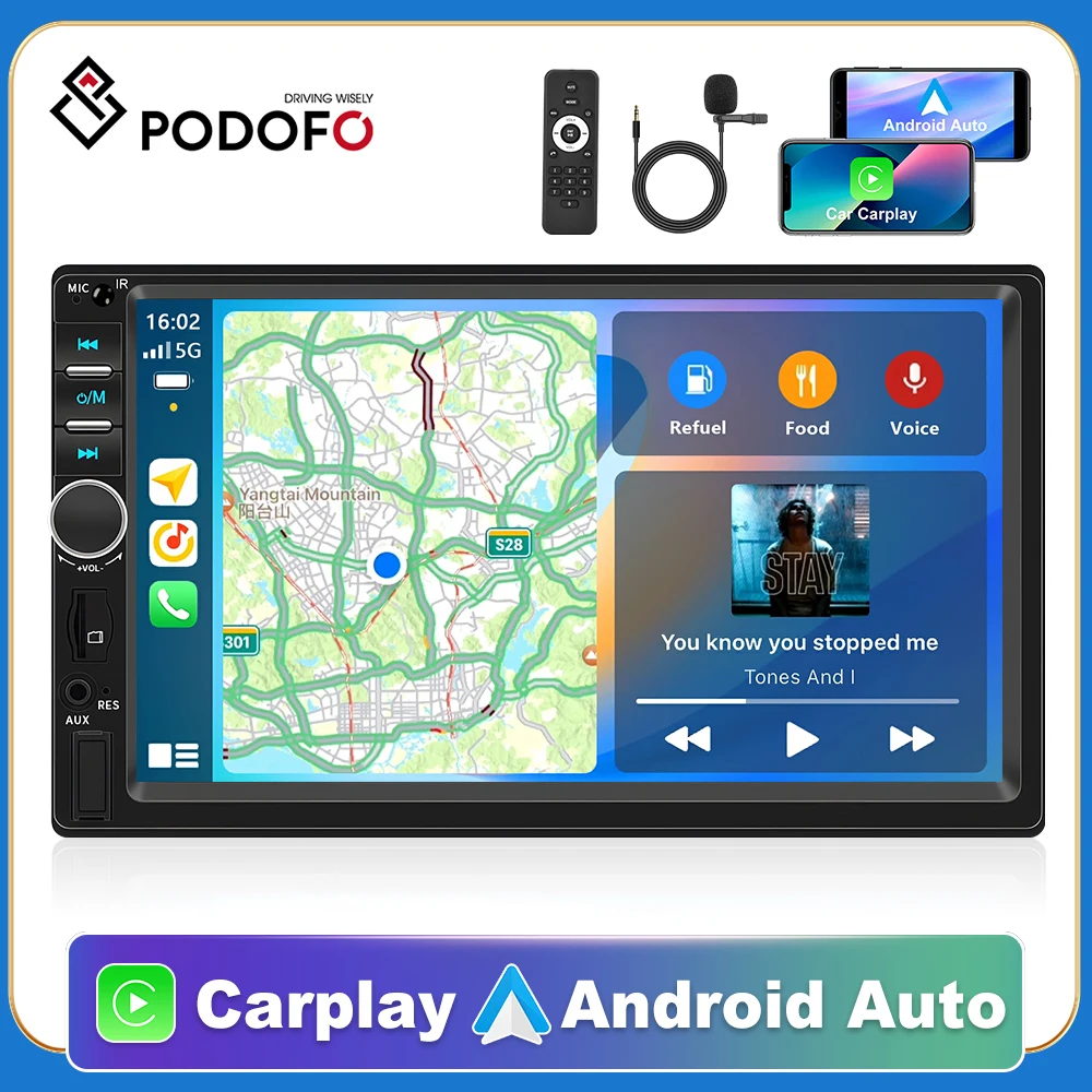 

Podofo 2din автомобильный Радио авторадио 7 "Carplay Авто универсальный Bluetooth FM мультимедийный плеер Поддержка TF/USB заднего вида