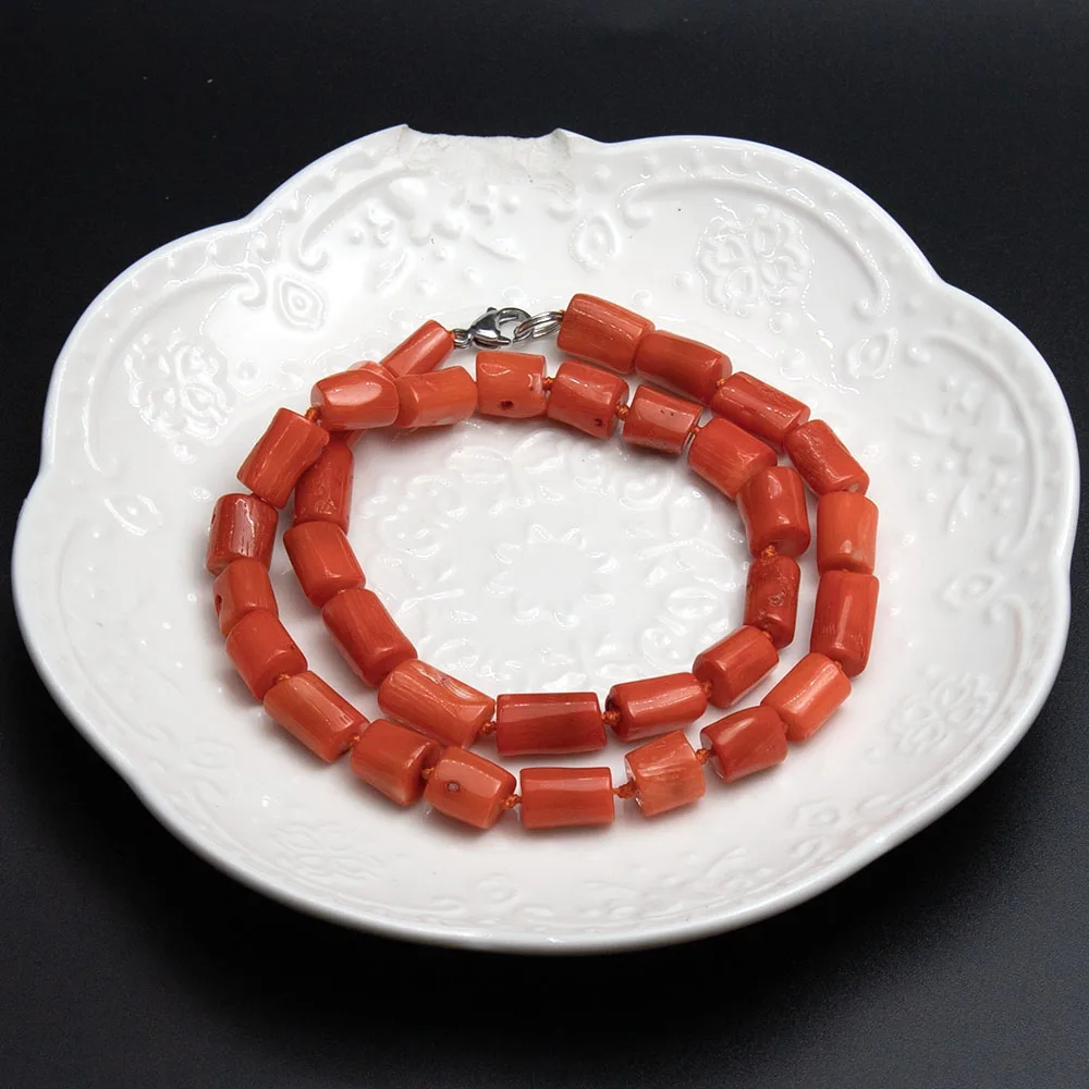 المرجان الطبيعي قلادة برتقالي اللون مزدوجة الطبقات يرتديها كسوار 8x10-9x12 مللي متر غير النظامية أنبوب شكل المرجان الخرز الرجال المجوهرات #5