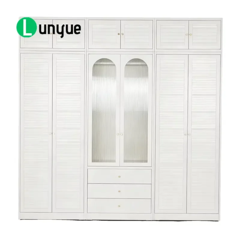 French Modern Freestanding Steel Glass Louver Door Wardrobe Large Capacity Partition Locker for Bedroom Living Room Durable