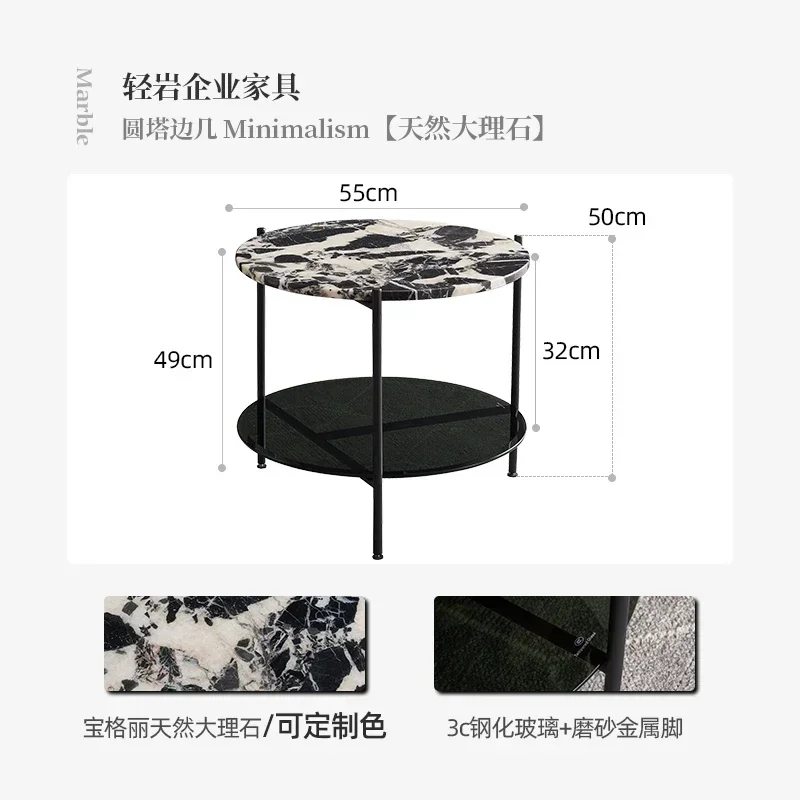 طاولة زاوية من الرخام الطبيعي الإيطالي البسيط مصممة للمنزل وطاولة جانبية للأريكة المستديرة #2