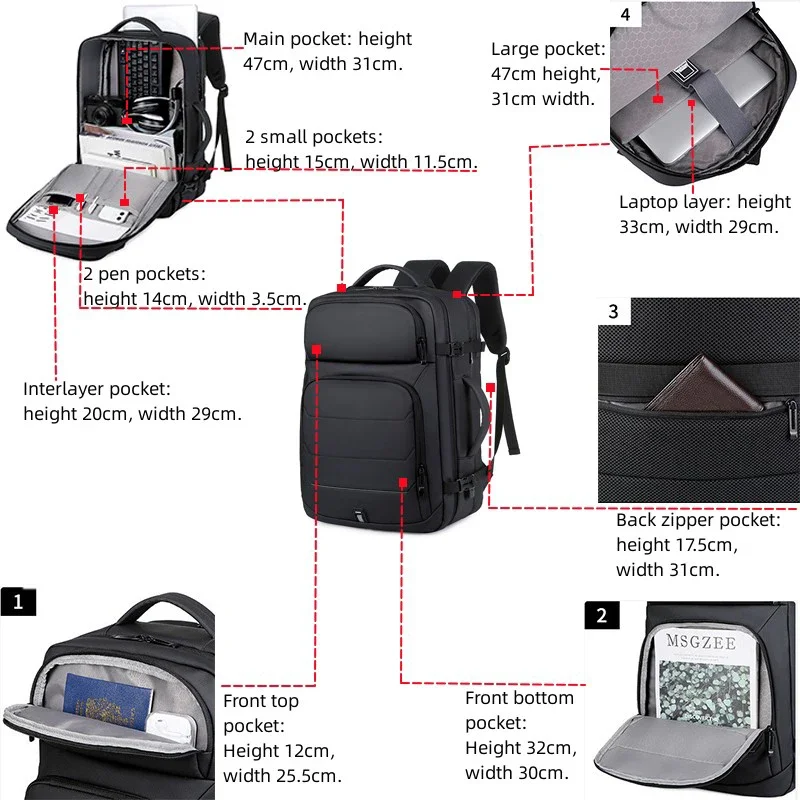 Imagem -03 - Mochila Laptop Expansível para Homens Bolsa Impermeável para Notebook Mochila Usb Viagens Esportivas Mochila de Escola Masculina Mochila para Homens 17