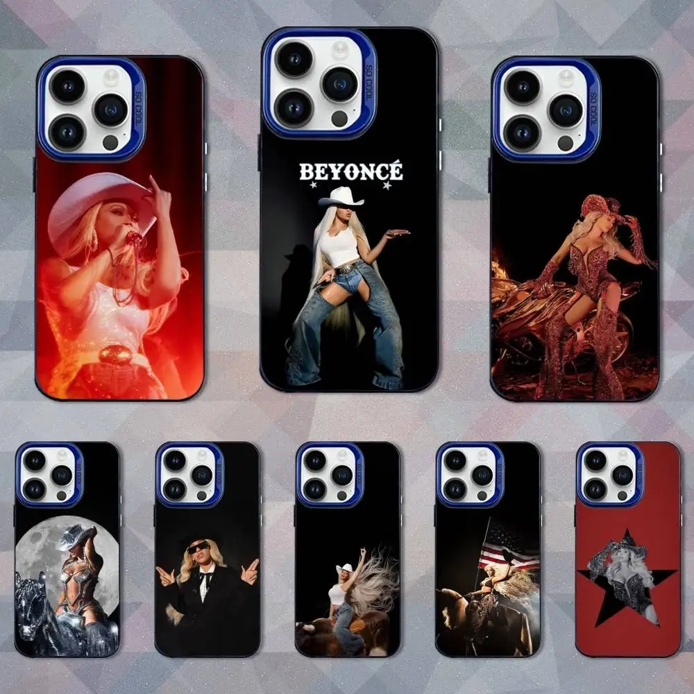 

Hot B-Beyonce Singer Phone Case For iPhone 16,15,14,13,12,11,Mini,Pro,SE,MAX Blue Matte Silicone Cover