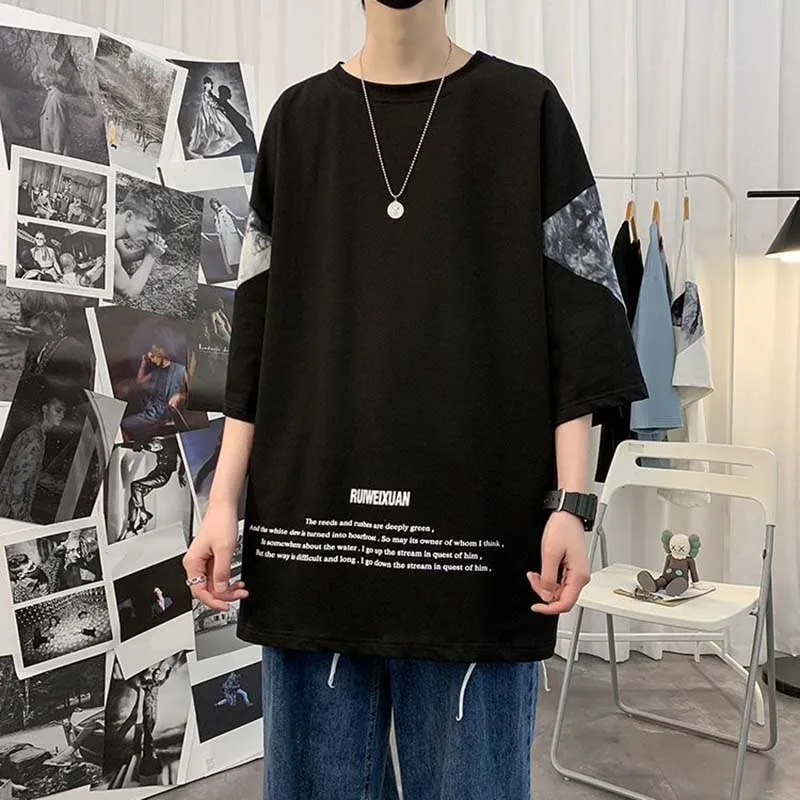 Fashion O-Neck Spliced Printed Short Sleeve Casual T-Shirts Men\'s Clothing 2024 Summer New Loose All-match Tops Korean Tee Shirt