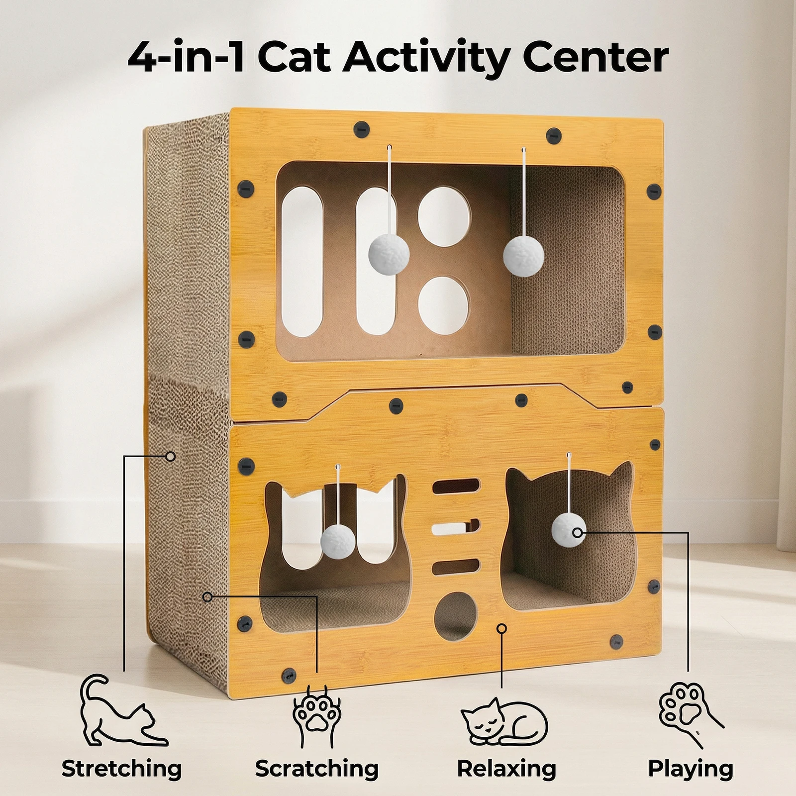 Großes Katzenhaus mit Kratzfläche, Katzen-Condo, Indoor-Katzen-Aktivitätszentrum zum Ausruhen und Spielen für Familien mit mehreren Katzen, aus Karton – Detail 2
