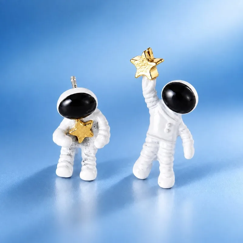 Asymmetric Astronaut Star Earrings, Cute Spaceman Stud Earrings, Fashion Women Jewelry Gift
