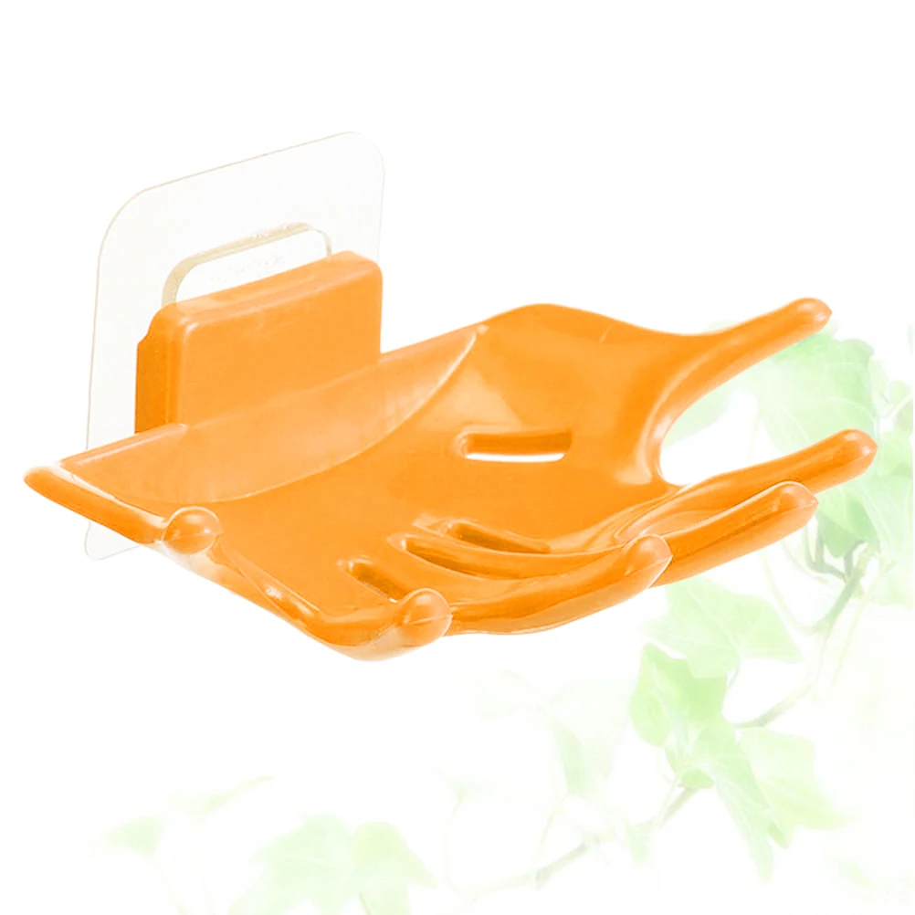 

1pc Hand Shaped Punch Free Soap Box Drain No Trace Soap Case Container for Bathroom and Kitchen (Orange)