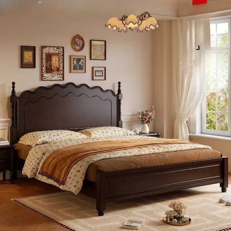 Designs Black Couples Bed Headboard Unique Nordic Wooden Double Bedroom Bed King Size Room Camas De Dormitorio Home Furniture
