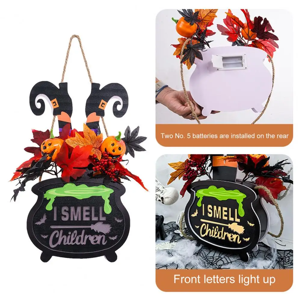 Witch Legs Potion Jar Spooky Halloween Wooden Door Signs for Front Door Decor Witch Leg Pumpkin Smell Children Hanging Welcome