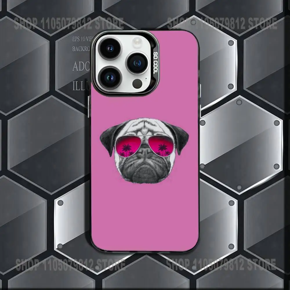 Bonita funda de teléfono Pug Dog para iPhone 17,16,15,14,13,12,11,X,Mini,Pro,E,MAX, funda negra mate a prueba de golpes