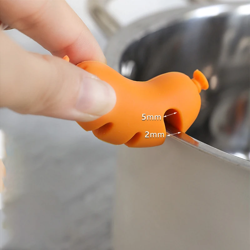 Silicone Shrimp Sausage Pot Lid Lifting Anti Overflow Device Anti Overflow Pot Lid Clip Chopsticks Rack Practical Kitchen Tool