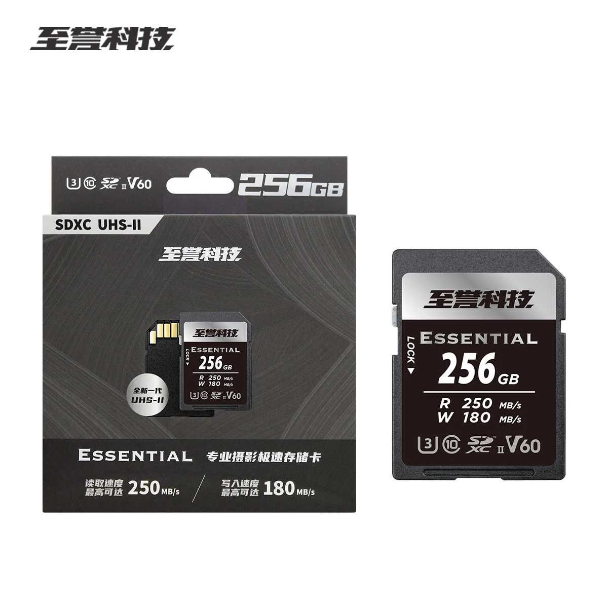 Exascend SDXC Card V60 U3 C10 Essential USH-II 128GB 256GB High Speed read 250MB/S Flash Memory Card Write 180MB/S SD Card