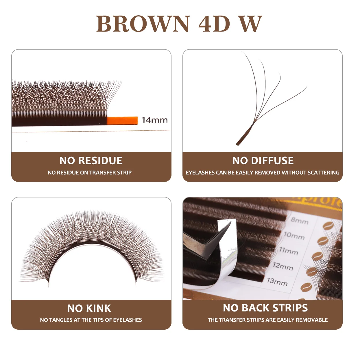 래쉬프로페셔널 브라운 4D W형 속눈썹 연장 핸드메이드 다크 초콜릿 브라운 W 스타일 4D 클로버 프리메이드 볼륨 팬 속눈썹