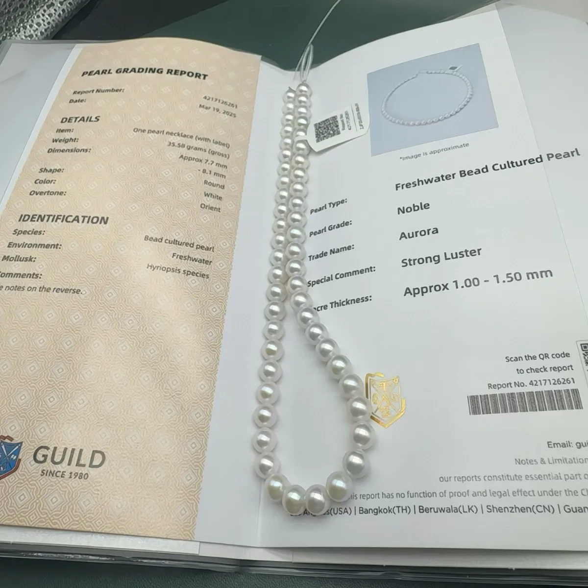 7.4-8.2mm Natural Freshwater Pearl Necklace, Near Perfect Round Mirror Luster Almost Flawless, Premium Pearl Jewelry Gift