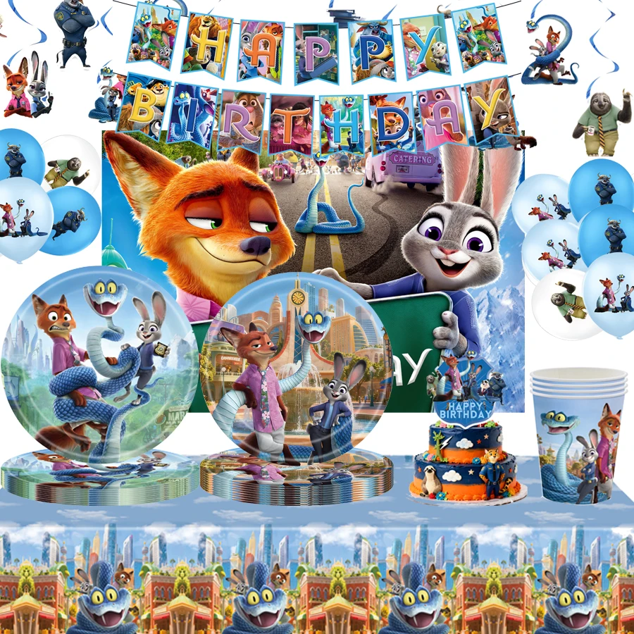 

Disney Zootopia Birthday Party Favor Decorations Christmas Supplies Tableware Paper Cups Tablecloth Gift Bag Banner Cake Topper