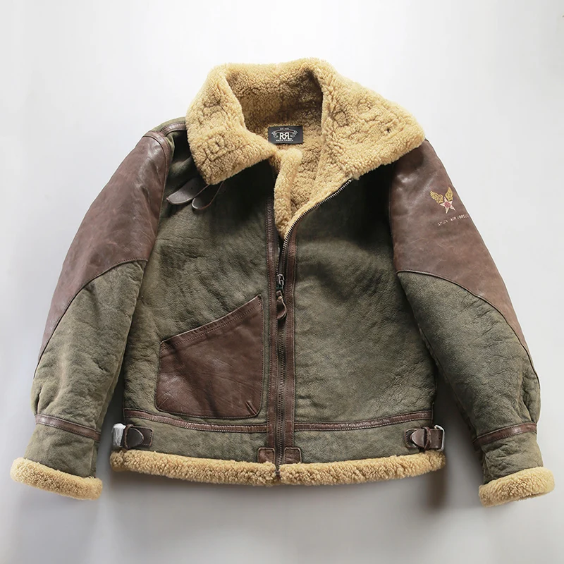 

B3 Куртка-бомбер из овечьего меха, винтажная стирка, зимние теплые кожаные куртки