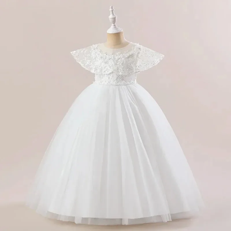 

COSda@Elegant White Bridesmaid Long Dresses for Girls Wedding Gown Ceremony Flower Party Dresses First Communion Evening Kids Cl